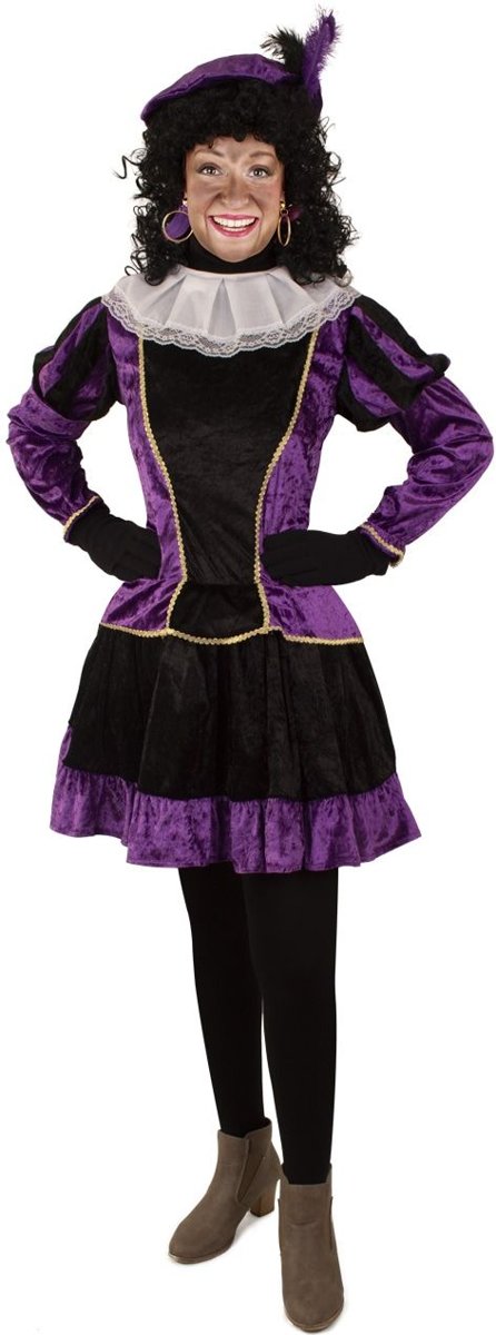 Zwarte Piet Kostuum | Piet Jurkje Met Petticoat Paars Vrouw | Extra Small | Carnaval kostuum | Verkleedkleding